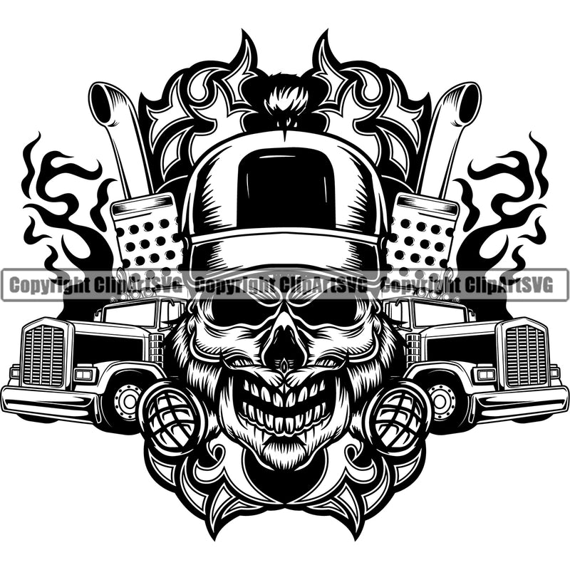 Transportation Truck Driver Skull Design Element Skeleton Design 18 Wheeler Truck Driver Trucker Trucking Shipping Transport Cargo  Haul Hauler Delivery Transportation Commercial Vehicle Move Moving Business Company Logo Clipart SVG