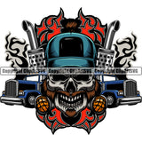 Transportation Truck Driver Skull Colorful Design Element Commercial Vehicle Move Moving Business Company Logo Semi Tractor Trailer Big Rig 18 Wheeler Truck Driver Trucker Trucking Shipping Vector Clipart SVG