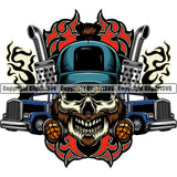 Transportation Truck Driver Skull Commercial Skeleton Vector Vehicle Move Moving Business Company Logo Trailer Big Rig 18 Wheeler Truck Driver Trucker Trucking Shipping Transport Cargo Vector Clipart SVG