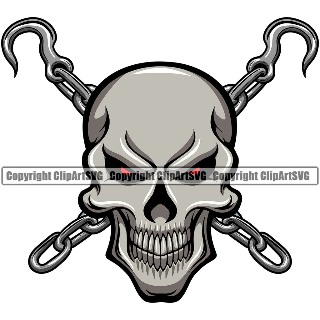 Transportation Truck Driver Skull Chain Hook Vector Color Design Element Tow Truck Business Company Logo Driver Towing Car Truck Semi Haul Vehicle Repair Auto Emergency Clipart SVG