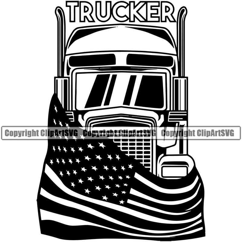 Transportation Truck Flag Grill Design Element Semi Tractor Trailer Big Rig 18 Wheeler Truck Driver Trucker Business Company Logo Trucking Shipping Transport Cargo Clipart SVG