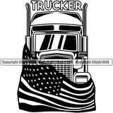 Transportation Truck Flag Grill Design Element Semi Tractor Trailer Big Rig 18 Wheeler Truck Driver Trucker Business Company Logo Trucking Shipping Transport Cargo Clipart SVG