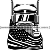 Transportation Truck Flag Grill Color Black Design Trailer Big Rig 18 Wheeler Truck Driver Trucker Trucking Shipping Transport Vehicle Move Moving Business Company Logo Delivery Clipart SVG