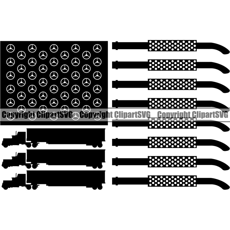 Transportation Truck Flag USA Black Color Design Haul Hauler Delivery Semi Tractor Trailer Big Rig 18 Wheeler Truck Driver Trucker Trucking Shipping Cargo Clipart SVG