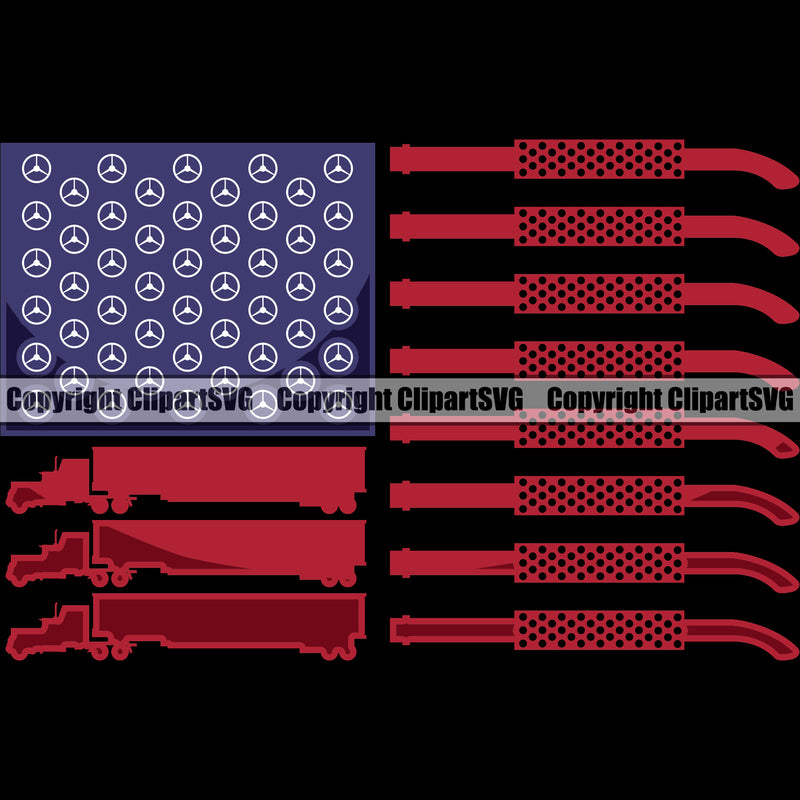 Transportation Truck Flag USA Colorful Design Element Commercial Semi Tractor Trailer Big Rig 18 Wheeler Truck Driver Move Moving Business Company Logo Haul Hauler Clipart SVG