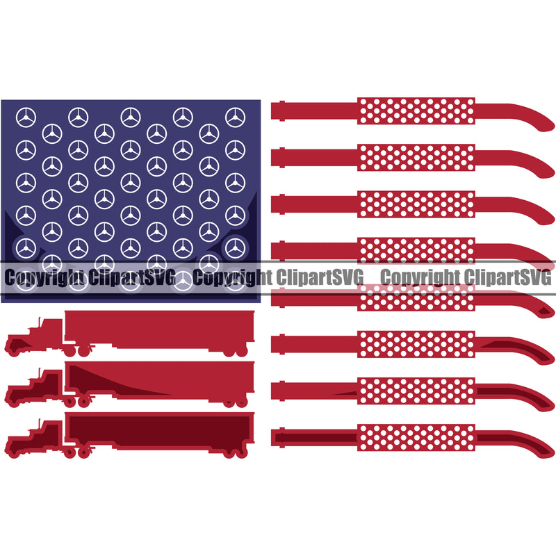 Transportation Truck Flag USA Color Design Semi Tractor Trailer Big Rig 18 Wheeler Truck Driver Vehicle Move Moving Business Company Logo Haul Hauler Delivery Cargo Clipart SVG