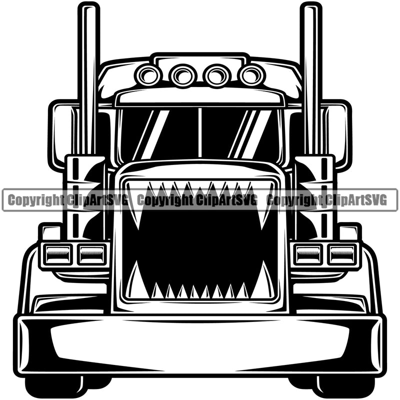 Transportation Truck Grill Teeth Design Element Big Rig 18 Wheeler Truck Driver Trucker Trucking Shipping Transport Cargo Hauler Hauler Clipart SVG