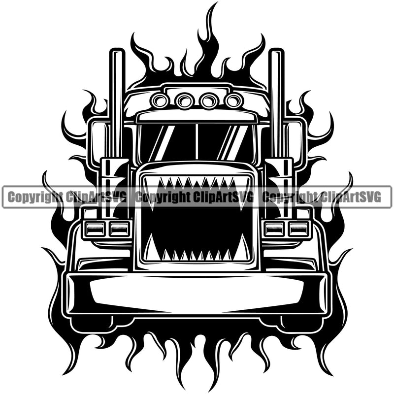 Transportation Truck Grill Teeth Vector Design Color Black Wheeler Truck Driver Trucker Trucking Shipping Transport Commercial Vehicle Move Moving Business Company Logo Clipart SVG