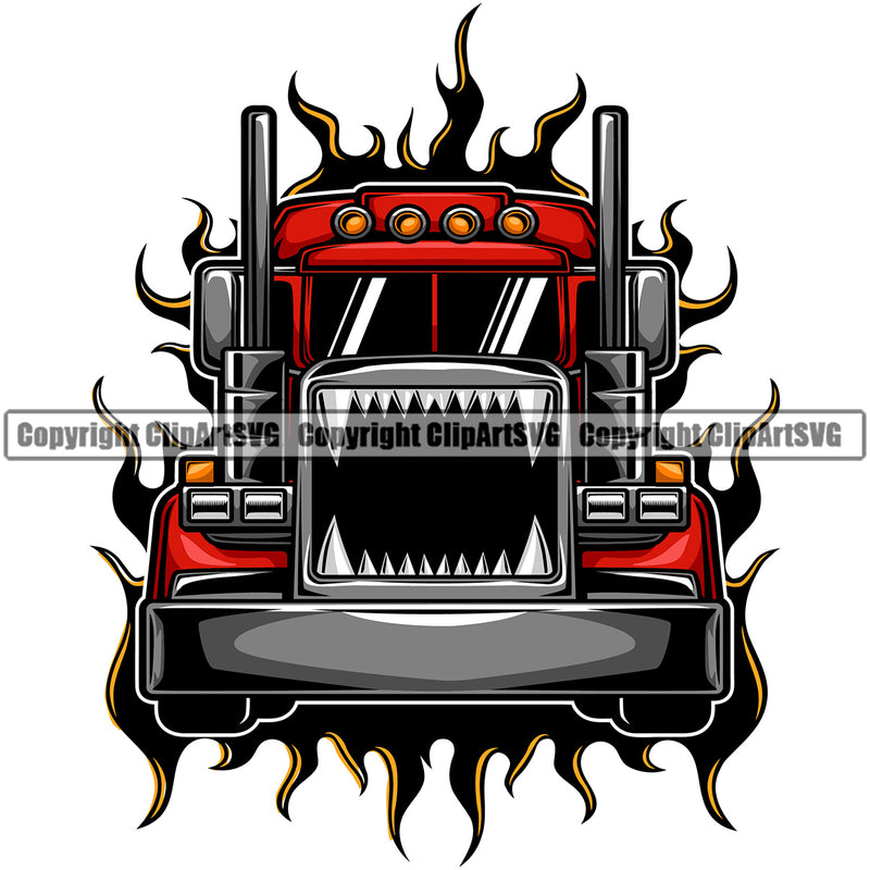 Transportation Truck Grill Teeth Vehicle Move Moving Business Company Logo Semi Tractor Trailer Big Rig 18 Wheeler Truck Driver Trucker Haul Hauler Delivery Transportation Vector Clipart SVG
