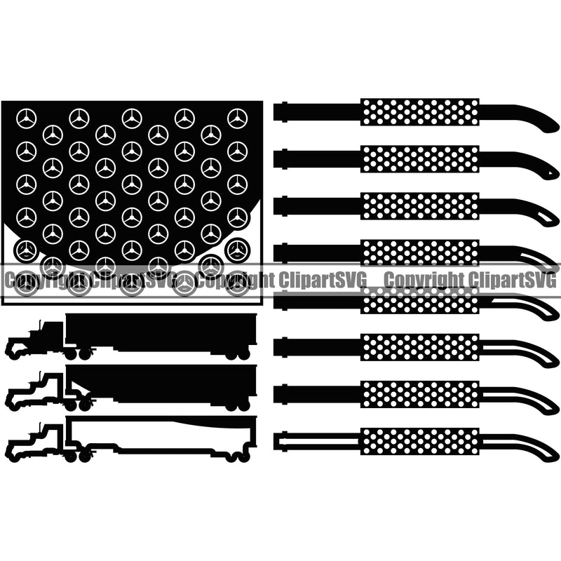 Transportation Truck Logo USA Flag Steering Wheel Pipe Wheeler Truck Driver Trucker Trucking Shipping Transport Haul Hauler Moving Business Clipart SVG