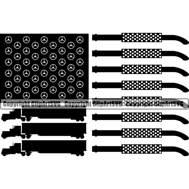 Transportation Truck Logo USA Flag Steering Wheel Pipe Vehicle Move Moving Business Company Logo Semi Tractor Trailer Big Rig 18 Wheeler Truck Driver Trucker Trucking Clipart SVG