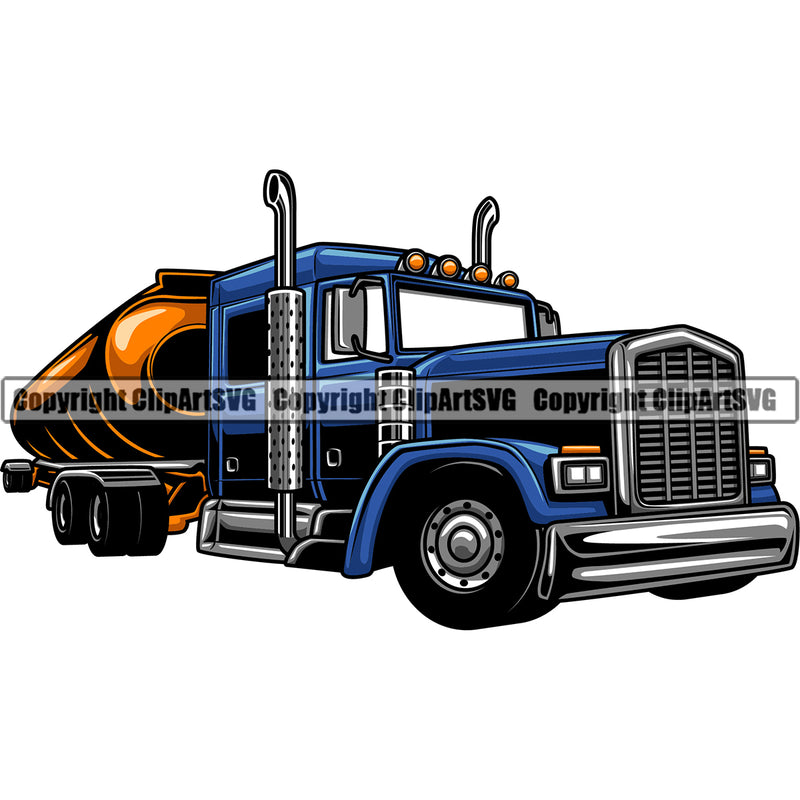 Transportation Truck Blue Color Design Element Semi Tractor Trailer Big Rig 18 Wheeler Truck Driver Transport Cargo Business Company Logo Haul Hauler Delivery Clipart SVG