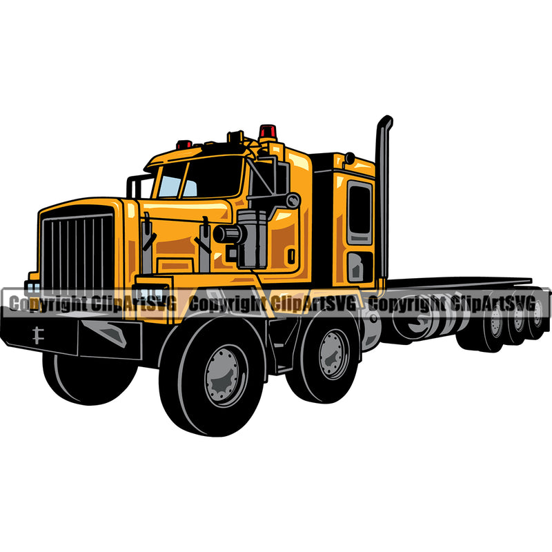 Transportation Truck Semi Tractor Trailer Big Rig 18 Wheeler Truck Driver Trucker Yellow Color Commercial Vehicle Move Moving Business Company Logo Clipart SVG