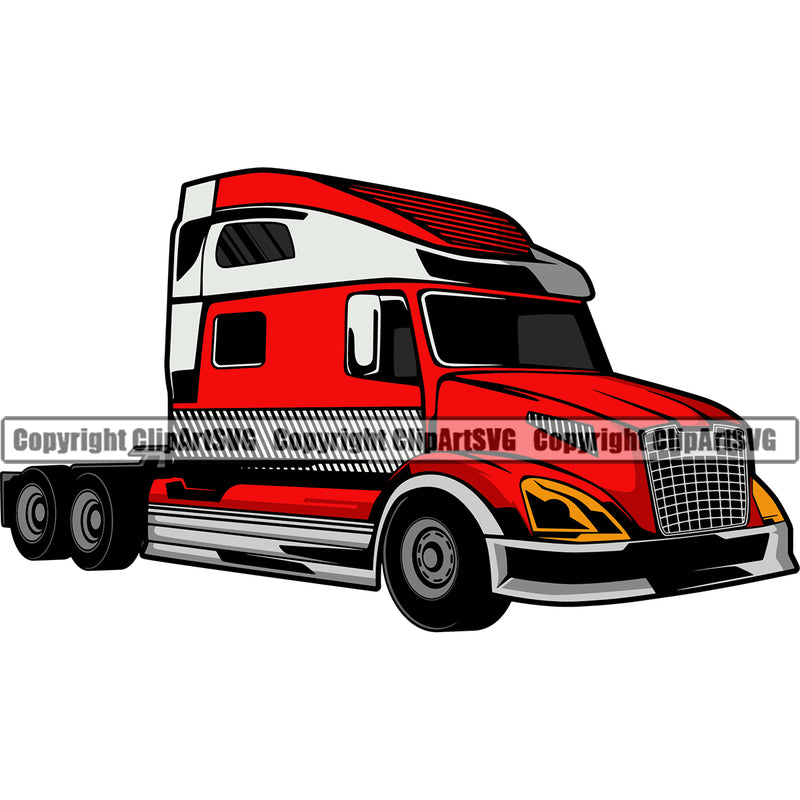 Transportation Truck Sami Red Color Design Tractor Trailer Big Rig 18 Wheeler Truck Driver Haul Hauler Delivery Moving Business Company Logo Clipart SVG
