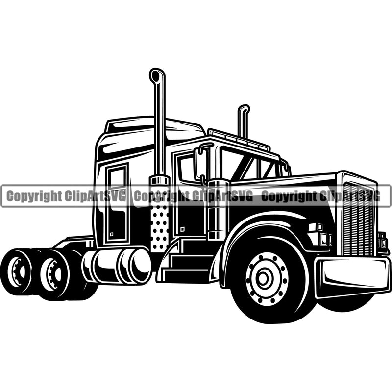 Transportation Truck Black Color Design Element Tractor Trailer Big Rig 18 Wheeler Truck Driver Trucker Trucking Shipping Transport Cargo Moving Business Company Logo Clipart SVG