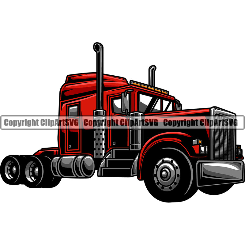 Transportation Truck Red Color Design Element Tractor Trailer Big Rig 18 Wheeler Truck Driver Trucker Trucking Move Moving Business Company Logo Clipart SVG