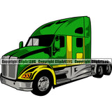 Transportation Truck Semi Green Color Design Haul Hauler Delivery Cargo Tractor Trailer Big Rig 18 Wheeler Truck Driver Trucker Trucking Shipping Clipart SVG