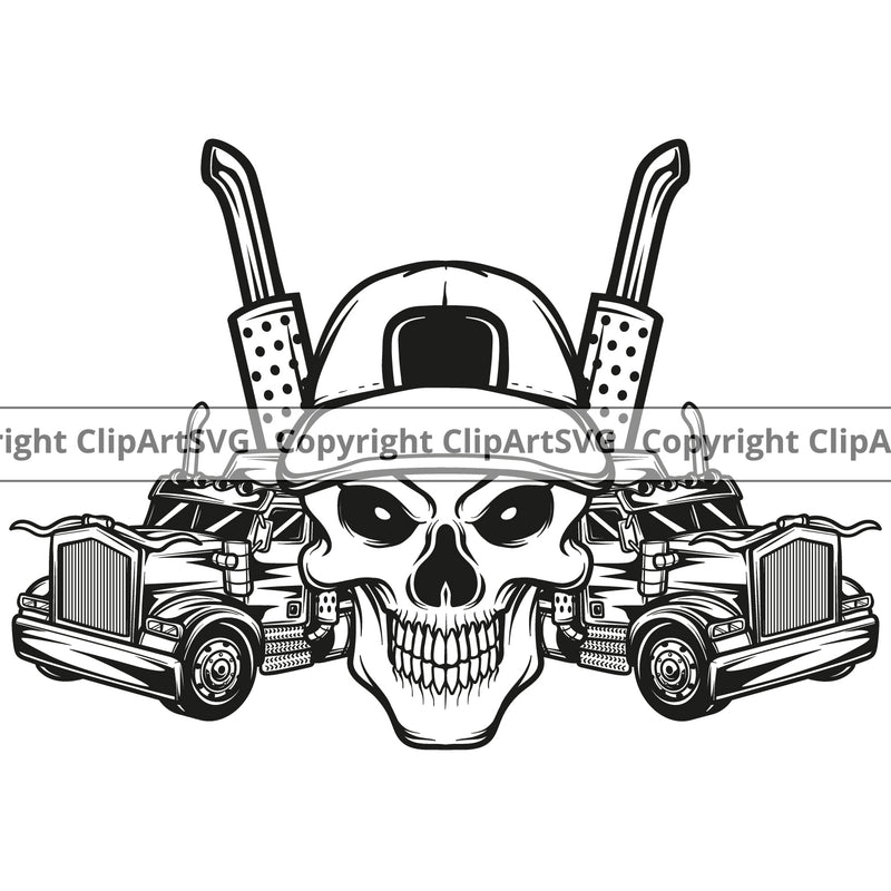 Transportation Truck Skull Vector Color Skeleton Design Head Truck Semi Tractor Business Company Logo Cargo Trailer Big Rig 18 Wheeler Truck Driver Trucker Commercial Vehicle Move Clipart SVG