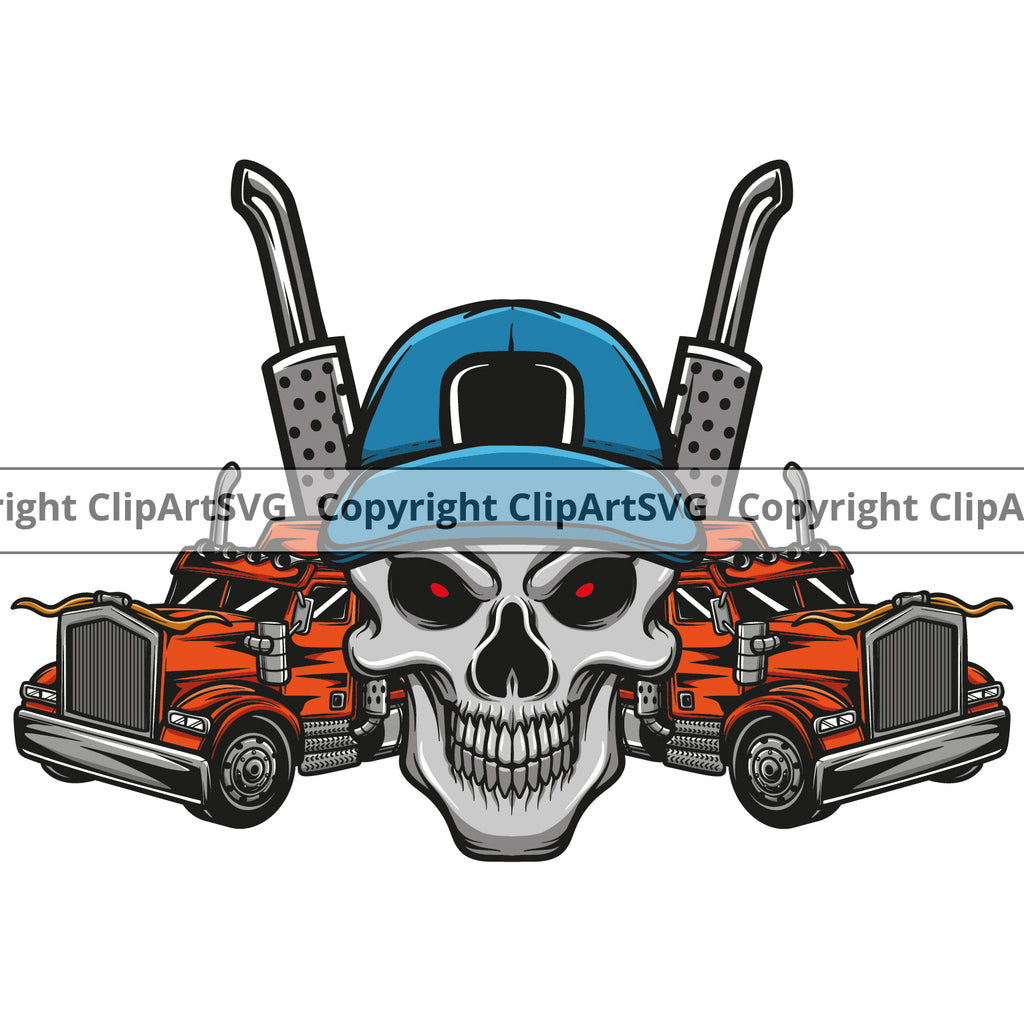 Transportation Truck Skull Vector Color Company Skeleton Logo Cargo Trailer Big Rig 18 Wheeler Truck Driver Trucker Commercial Vehicle Move Design Head Truck Semi Business Clipart SVG