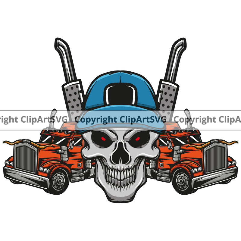 Transportation Truck Skull Vector Color Company Skeleton Logo Cargo Trailer Big Rig 18 Wheeler Truck Driver Trucker Commercial Vehicle Move Design Head Truck Semi Business Clipart SVG
