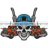 Transportation Truck Skull Vector Color Company Skeleton Logo Cargo Trailer Big Rig 18 Wheeler Truck Driver Trucker Commercial Vehicle Move Design Head Truck Semi Business Clipart SVG