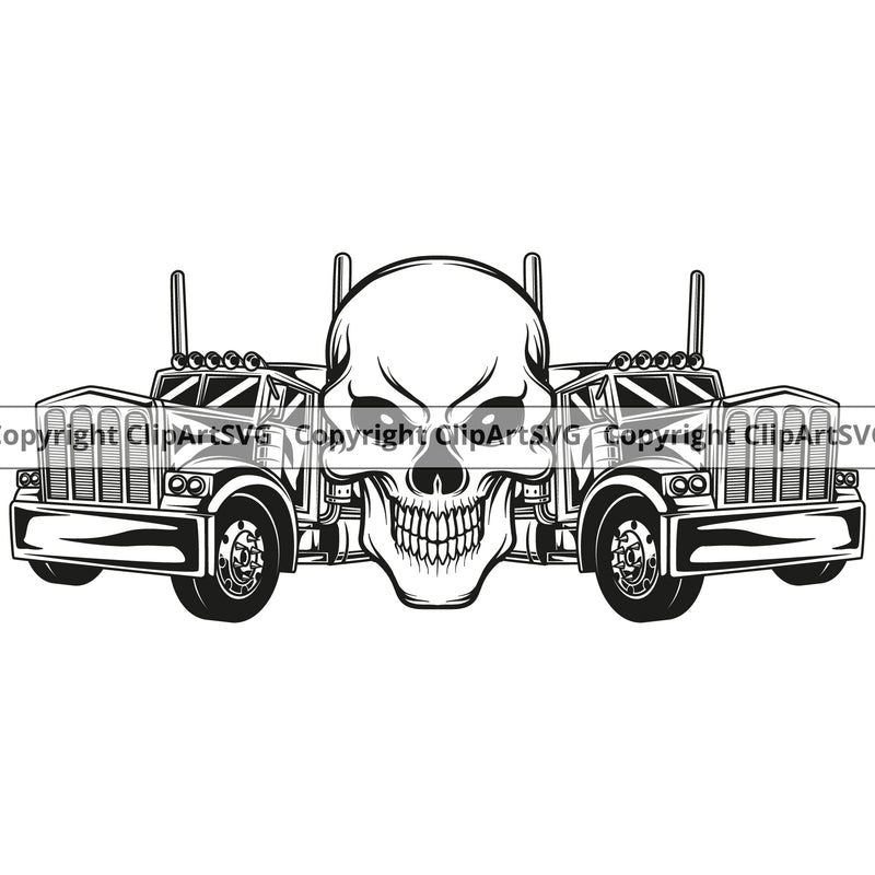 Transportation Truck Skull Design Skeleton Vector Commercial Vehicle Move Moving Business Company Logo Trailer Big Rig 18 Wheeler Truck Driver Trucker Trucking Shipping Transport Clipart SVG