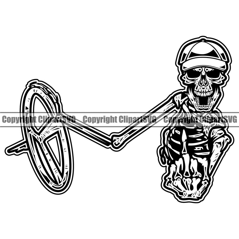 Transportation Truck Skull Happy Face Skeleton Design Element Semi Tractor Trailer Big Rig 18 Wheeler Trucking Shipping Transport Moving Business Company Logo Clipart SVG