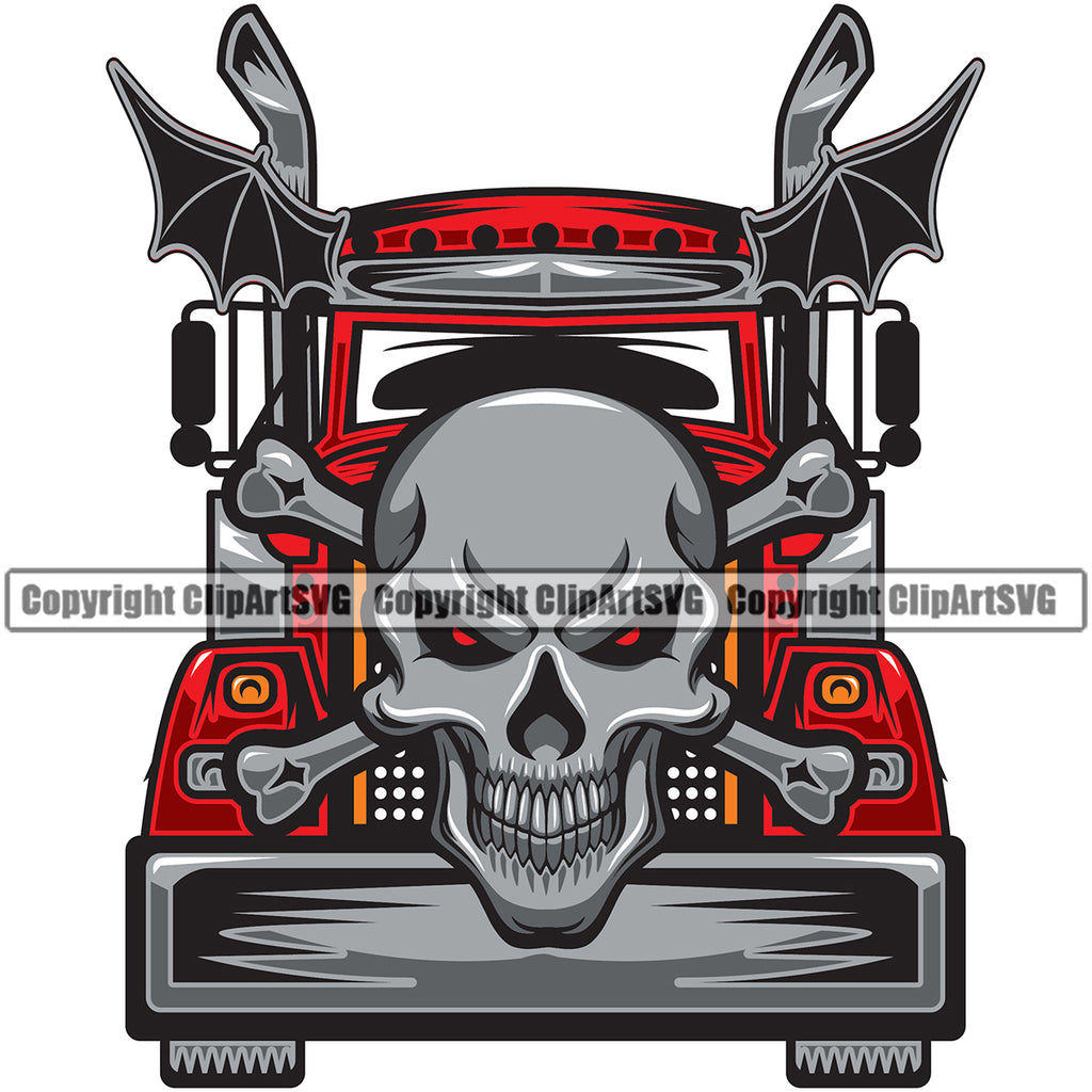 Transportation Truck Skull Head Skeleton Design Commercial Vehicle Move Moving Business Company Logo Semi Truck Driver Cargo Tractor Trailer Big Rig 18 Wheeler Clipart SVG