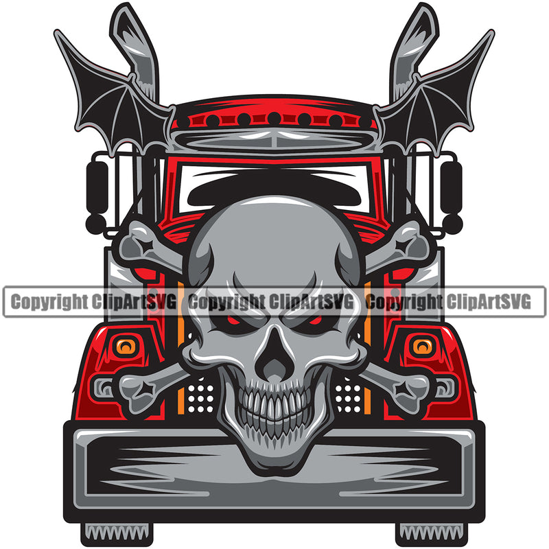 Transportation Truck Skull Head Skeleton Design Commercial Vehicle Move Moving Business Company Logo Semi Truck Driver Cargo Tractor Trailer Big Rig 18 Wheeler Clipart SVG