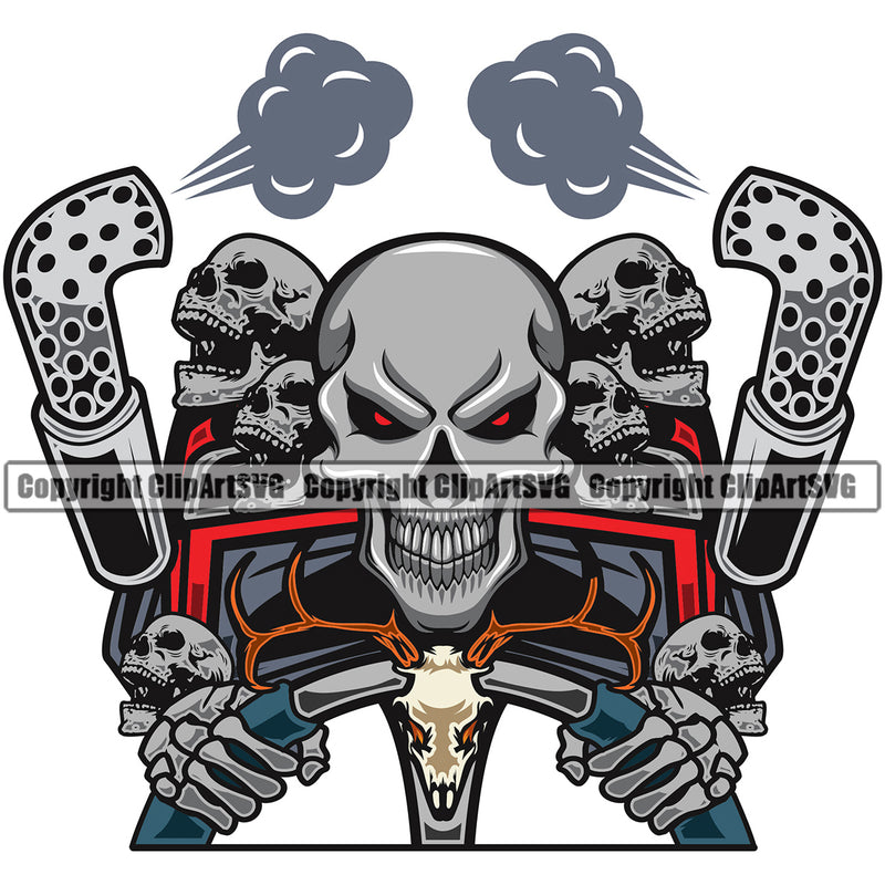 Transportation Truck Skull Color Head Skeleton Design Element Semi Tractor Trailer Big Rig 18 Wheeler Truck Driver Move Moving Business Company Logo Vector Clipart SVG