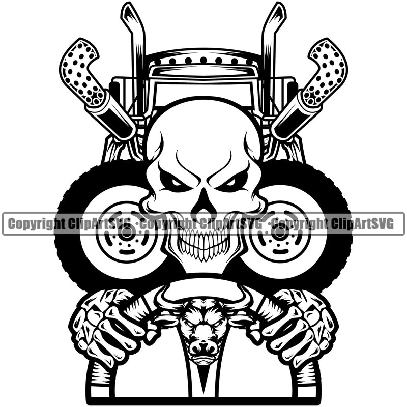Transportation Truck Skull Color Head Skeleton Design Element Commercial Vehicle Move Moving Business Company Logo Semi Tractor Trailer Big Rig 18 Wheeler Truck Driver Trucker Trucking Shipping Haul Hauler Clipart SVG
