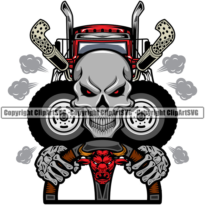 Transportation Truck Skull Color Skeleton Head Design Element Commercial Vehicle Move Moving Business  Truck Driver Trucker Trucking Shipping Company Logo Semi Tractor Trailer Big Rig 18 Wheeler Haul Hauler Clipart SVG