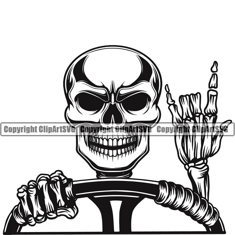 Transportation Truck Skull Driver Skeleton Design Trucker Trucking Shipping Transport Semi Tractor Trailer Big Rig 18 Wheeler Moving Business Company Log Haul Hauler Clipart SVG