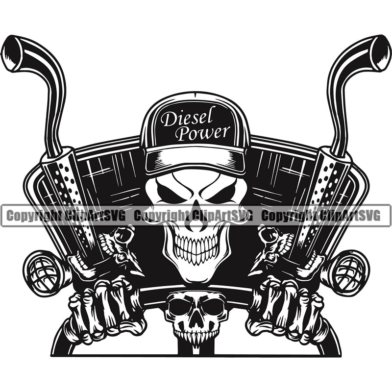 Transportation Truck Skull Logo Black Color Skeleton Design Semi Tractor Trailer Big Rig 18 Wheeler Truck Driver Haul Hauler Delivery Cargo Moving Business Company Clipart SVG