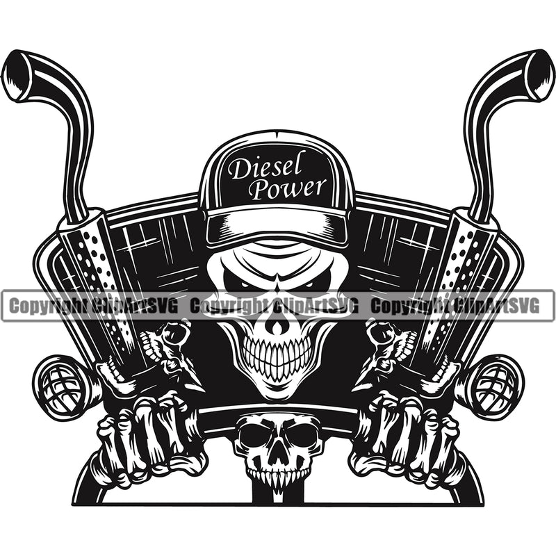 Transportation Truck Skull Logo Black Color Skeleton Design Semi Tractor Trailer Big  Wheeler Truck Driver Haul Hauler Delivery Cargo Moving Business Company Clipart SVG