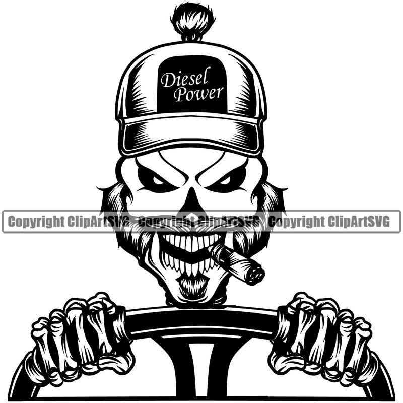 Transportation Truck Skull Cigar Logo Black Color Skeleton Design Wheeler Truck Driver Haul Hauler Delivery Cargo Moving Semi Tractor Trailer Big Rig 18 Business Company Clipart SVG