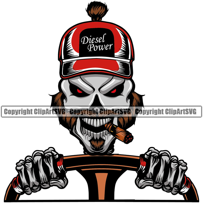 Transportation Truck Skull Logo Color Skeleton Design Cigar Semi Tractor Trailer Big Rig 18 Wheeler Truck Driver Haul Hauler Delivery Cargo Moving Business Company Clipart SVG
