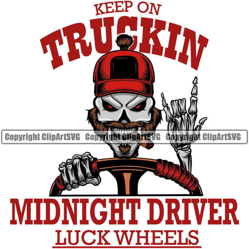 Transportation Truck Skull Color Skeleton Design Midnight Driver Text Vehicle Move Moving Business Company Logo Trucker Trucking Shipping Transport Semi Tractor Trailer Haul Hauler Vector Clipart SVG
