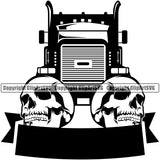Transportation Truck Skull Ribbon Black Color Skeleton Design Element  Truck Driver Trucker Trucking Shipping Transport Semi Tractor Move Moving Business Company Logo Hauler Clipart SVG