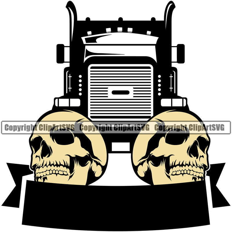 Transportation Truck Skull Ribbon Color Skeleton Design Element Truck Driver Trucker Trucking Shipping Transport Semi Tractor Move Moving Business Company Logo Hauler Clipart SVG