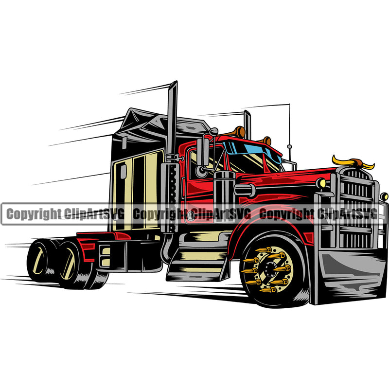 Transportation Truck Smell Dielsel Red Color Design Element Semi Tractor Trailer Big Rig 18 Wheeler Truck Driver Commercial Vehicle Move Moving Business Company Logo Hauler Clipart SVG