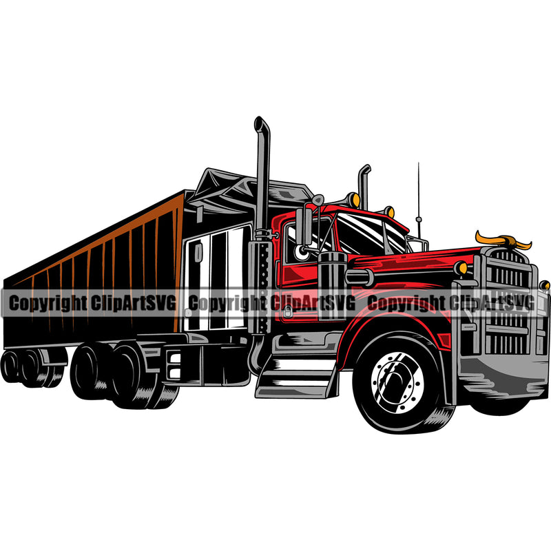 Transportation Truck Smell Dielsel Red Color Design Driver Commercial Vehicle Move Moving Business Company Logo Hauler Element Semi Tractor Trailer Big Rig 18 Wheeler Truck Clipart SVG