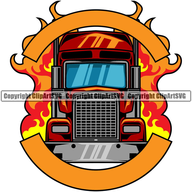Transportation Truck Colorful Design Element Trailer Big Rig 18 Wheeler Truck Driver Trucker Trucking Shipping Transport Moving Business Company Logo Clipart SVG