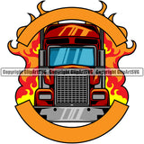 Transportation Truck Colorful Design Element Trailer Big Rig 18 Wheeler Truck Driver Trucker Trucking Shipping Transport Moving Business Company Logo Clipart SVG
