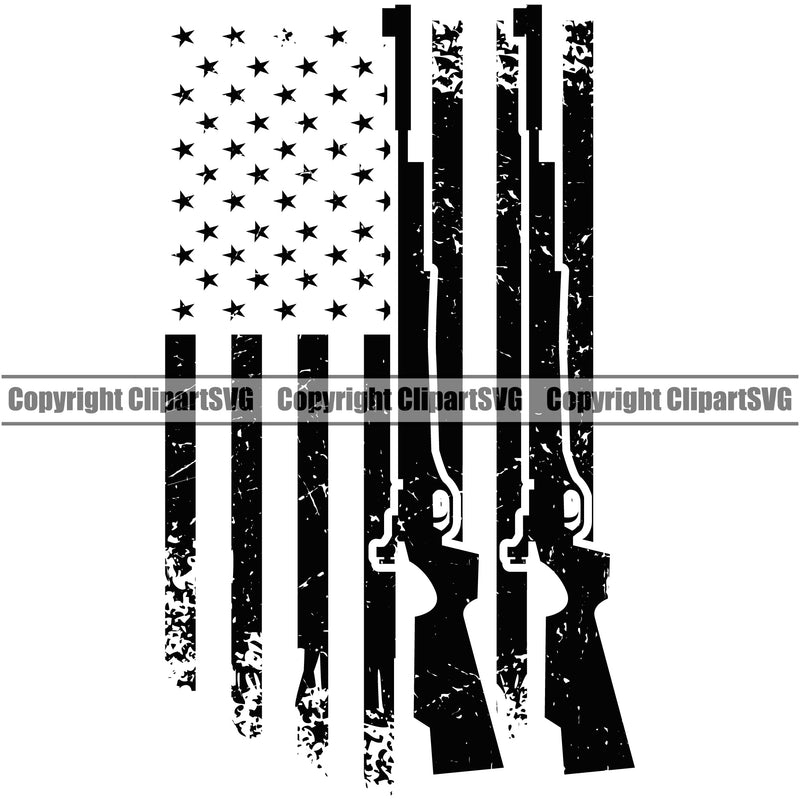 USA Flag Machine Gun Rifle Stripes Weapon Gun Under Flag Design Element Rights United States America 2nd Amendment American Military Army Art Design Logo Clipart SVG
