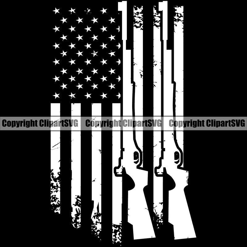 USA Flag Machine Gun Rifle Stripes Weapon White Gun Color Black Background Design Element Rights United States America 2nd Amendment American Military Army Art Design Logo Clipart SVG