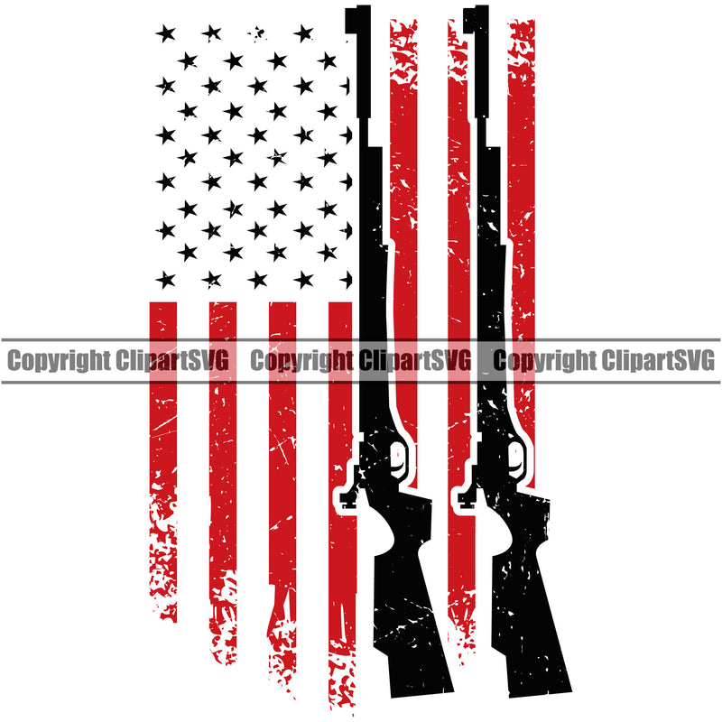 USA Flag Machine Gun Rifle Stripes Weapon Red Color And White Color Flag Design Element Rights United States America 2nd Amendment American Military Army Art Design Logo Clipart SVG