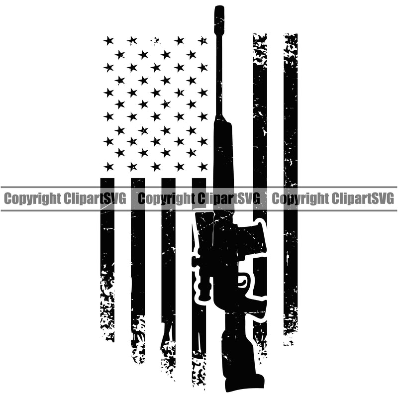 USA Flag Machine Gun Rifle Stripes Weapon AWM White Background Design Element Rights United States America 2nd Amendment American Military Army Art Design Logo Clipart SVG