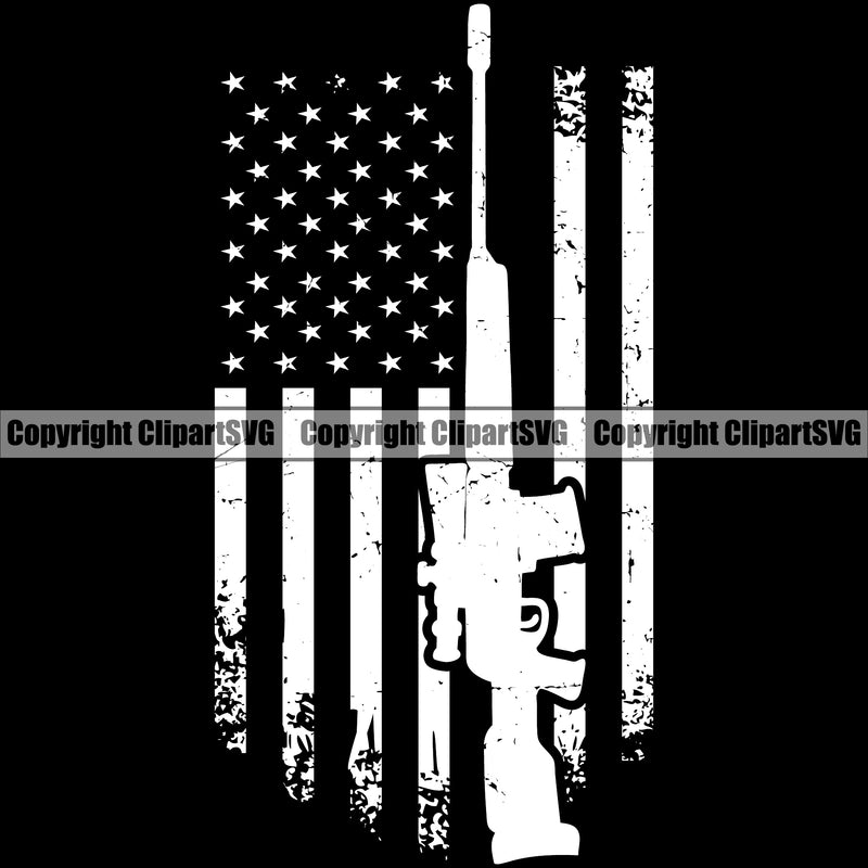 USA Flag Machine Gun Rifle Stripes Weapon White Color Black Background Design Element Rights United States America 2nd Amendment American Military Army Art Design Logo Clipart SVG
