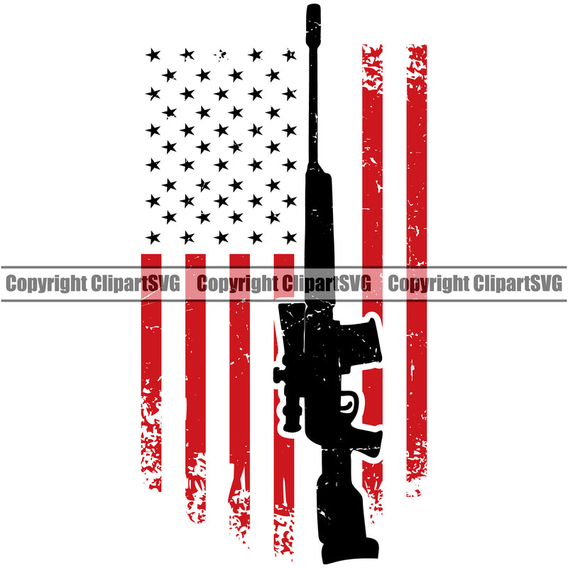 USA Flag Machine Gun Rifle Stripes Weapon Rights United States America 2nd Amendment Black Gun White And Red Flag Design Element American Military Army Art Design Logo Clipart SVG